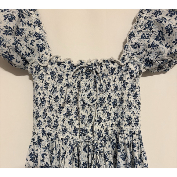 Doen Dress XS Womens Stanza Puff Sleeve Aline Maxi Long Floral Boho White Blue - Picture 5 of 10